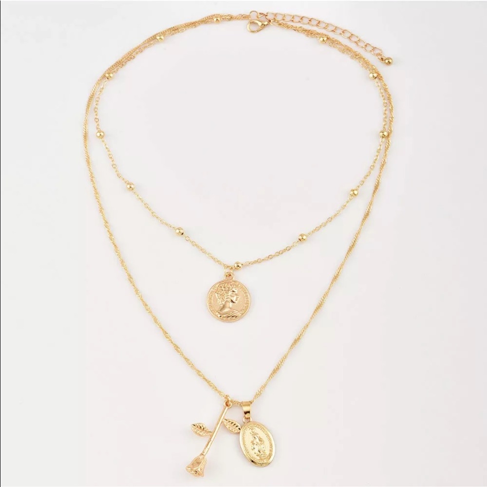Double Layered Coin, Virgin Mary and Rose Pendant - Picture 4 of 6